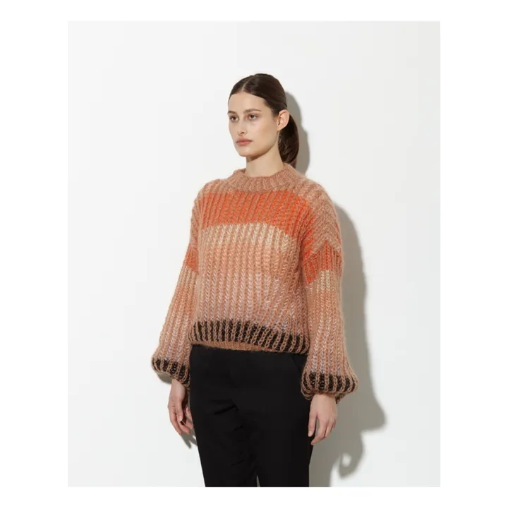 Pull, modello: Delicate Brioche, a righe, in mohair e lana | Arancione- Immagine del prodotto n°2