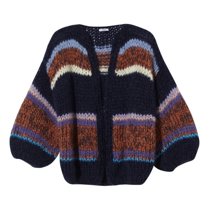 Cardigan, modello: Big Stripes Galore, in mohair e lana | Blu marino- Immagine del prodotto n°0
