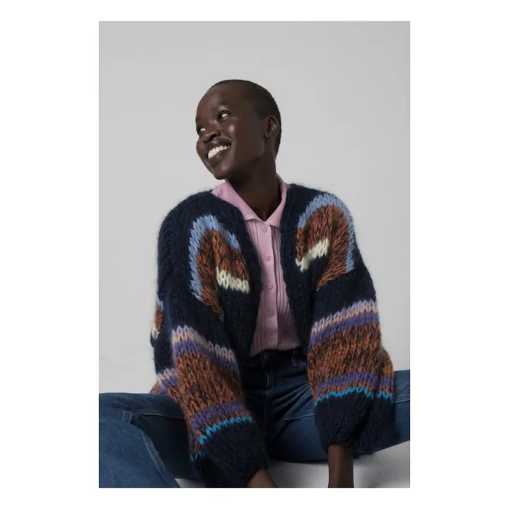 Cardigan, modello: Big Stripes Galore, in mohair e lana | Blu marino- Immagine del prodotto n°1