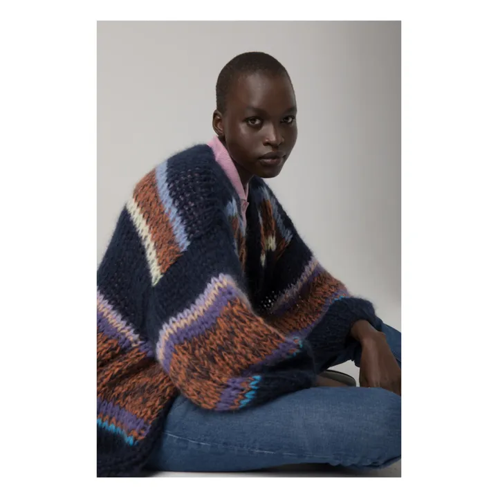 Cardigan, modello: Big Stripes Galore, in mohair e lana | Blu marino- Immagine del prodotto n°2