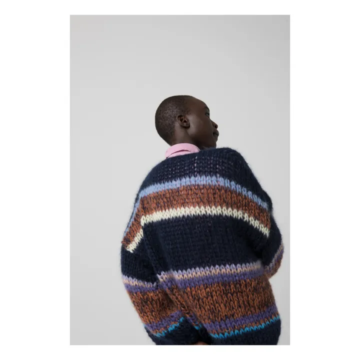 Cardigan, modello: Big Stripes Galore, in mohair e lana | Blu marino- Immagine del prodotto n°4