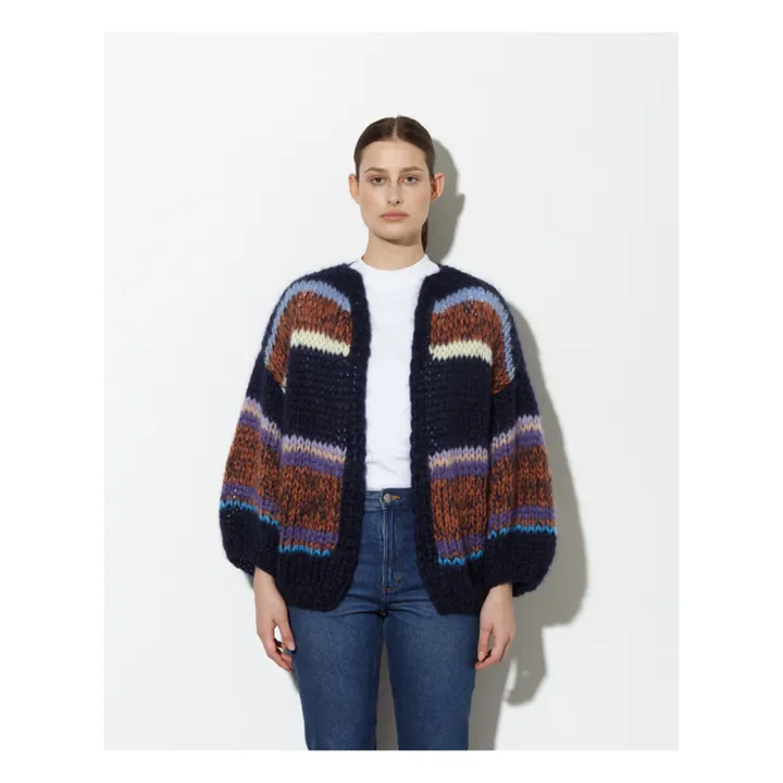 Cardigan, modello: Big Stripes Galore, in mohair e lana | Blu marino- Immagine del prodotto n°5