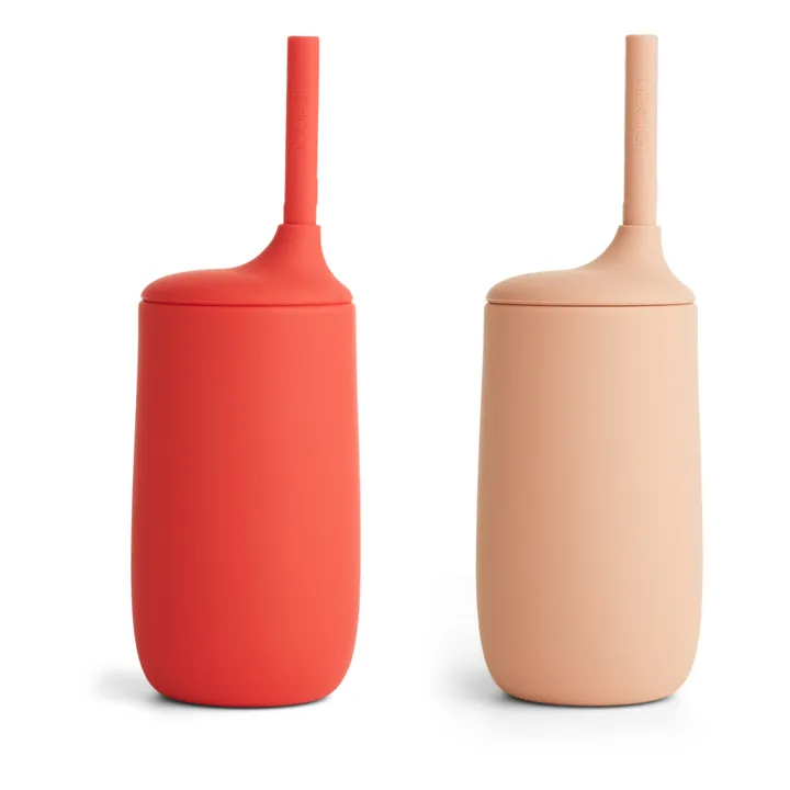 Dylan Silicone Cup with Straw - Set of 2 | Red- Product image n°0