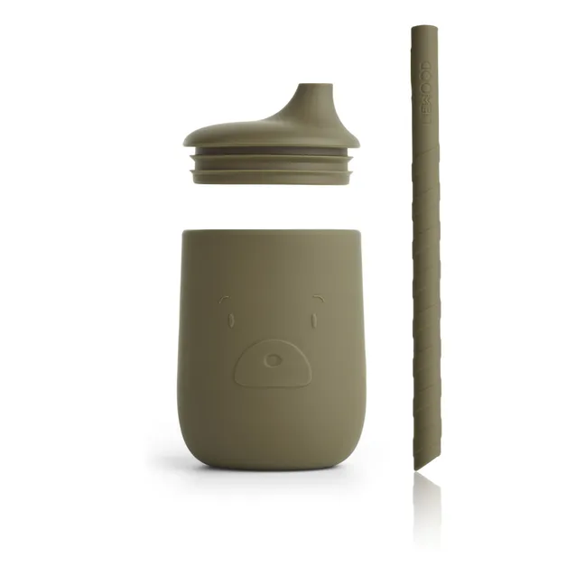 Vaso con pajita de silicona Ellis | Verde Kaki