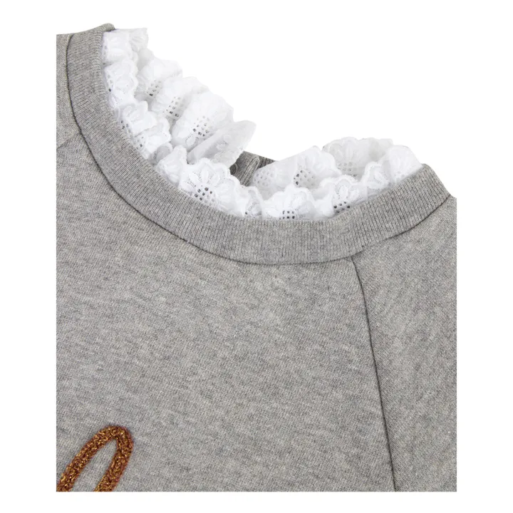 Sweatshirt bestickt mit Spitzenkragen | Grigio chiné chiaro- Produktbild Nr. 2