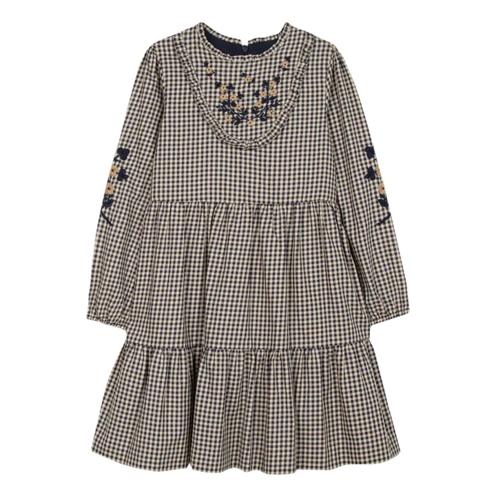 Embroidered Gingham Dress | Navy blue- Product image n°0