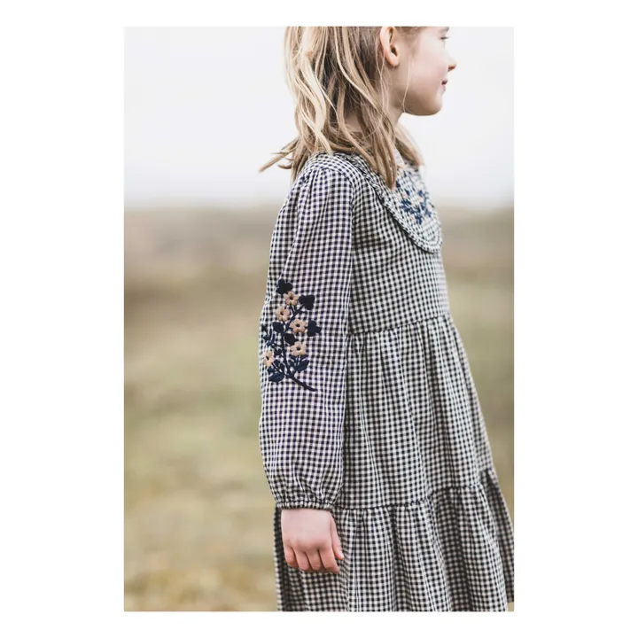 Embroidered Gingham Dress | Navy blue- Product image n°1