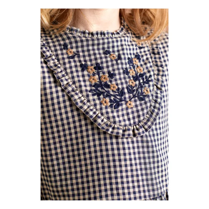 Embroidered Gingham Dress | Navy blue- Product image n°5