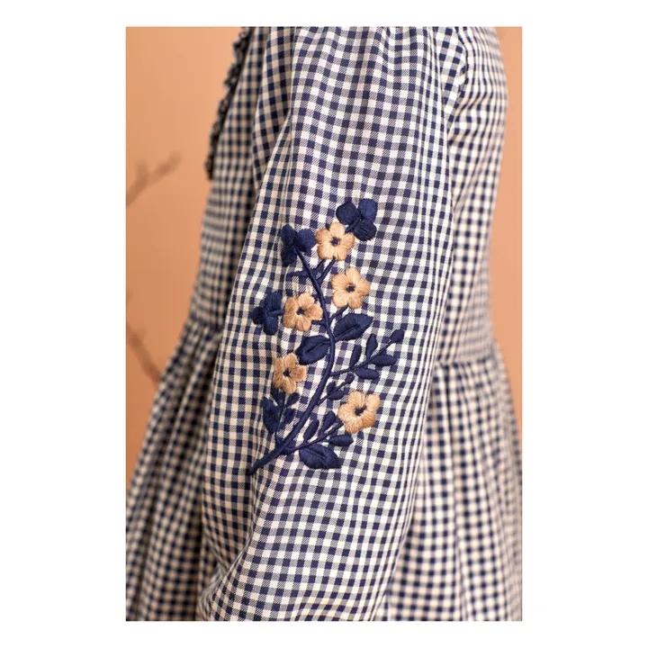 Embroidered Gingham Dress | Navy blue- Product image n°6