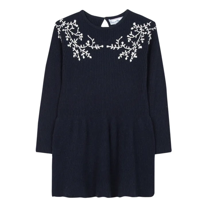 Vestido de lana bordado | Azul Marino- Imagen del producto n°0