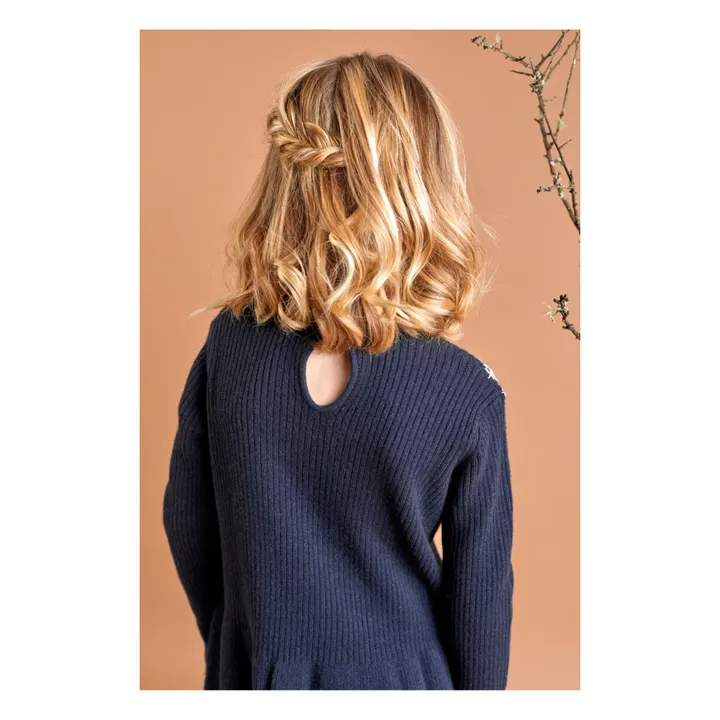 Vestido de lana bordado | Azul Marino- Imagen del producto n°3