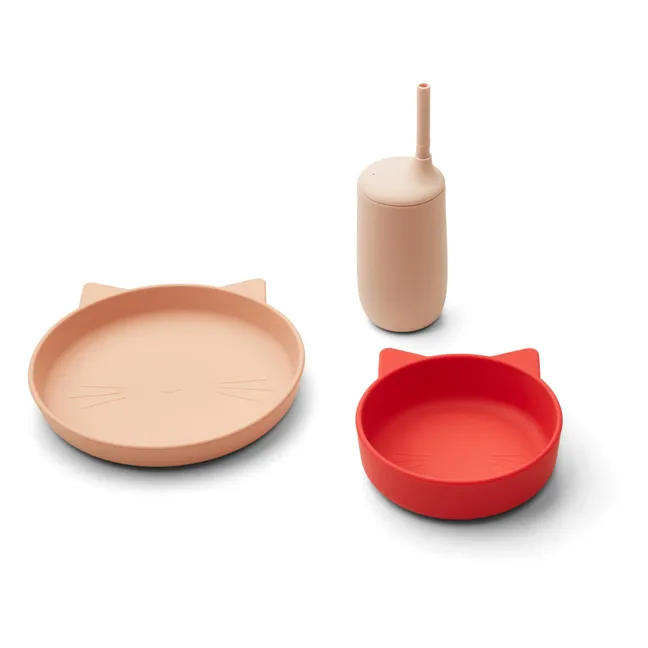 Nathan Silicone Plate, Bowl and Tumbler + Straw Set | Red