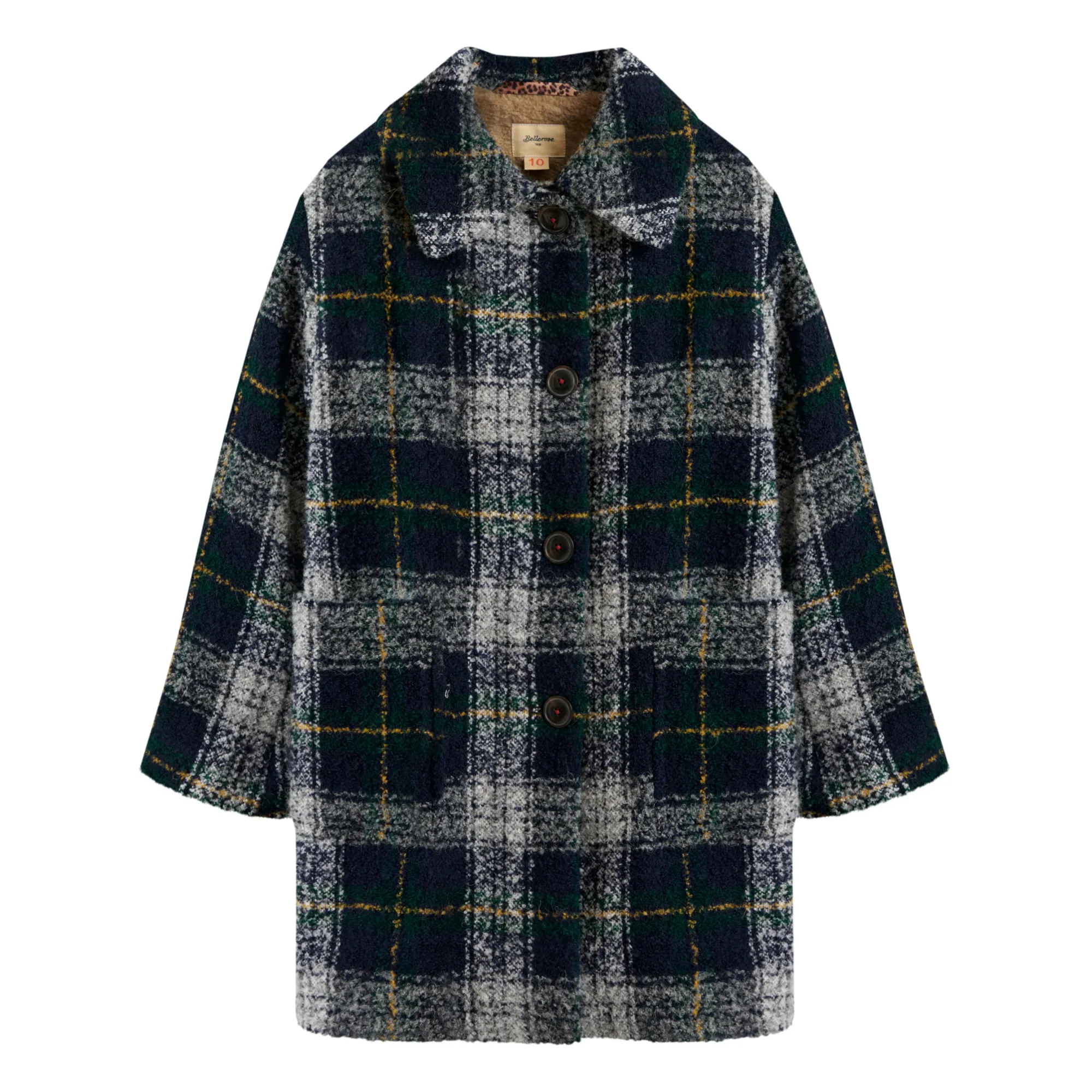 Bellerose Navy Blue Craft Checked Alpaca Wool Fur Lined Coat