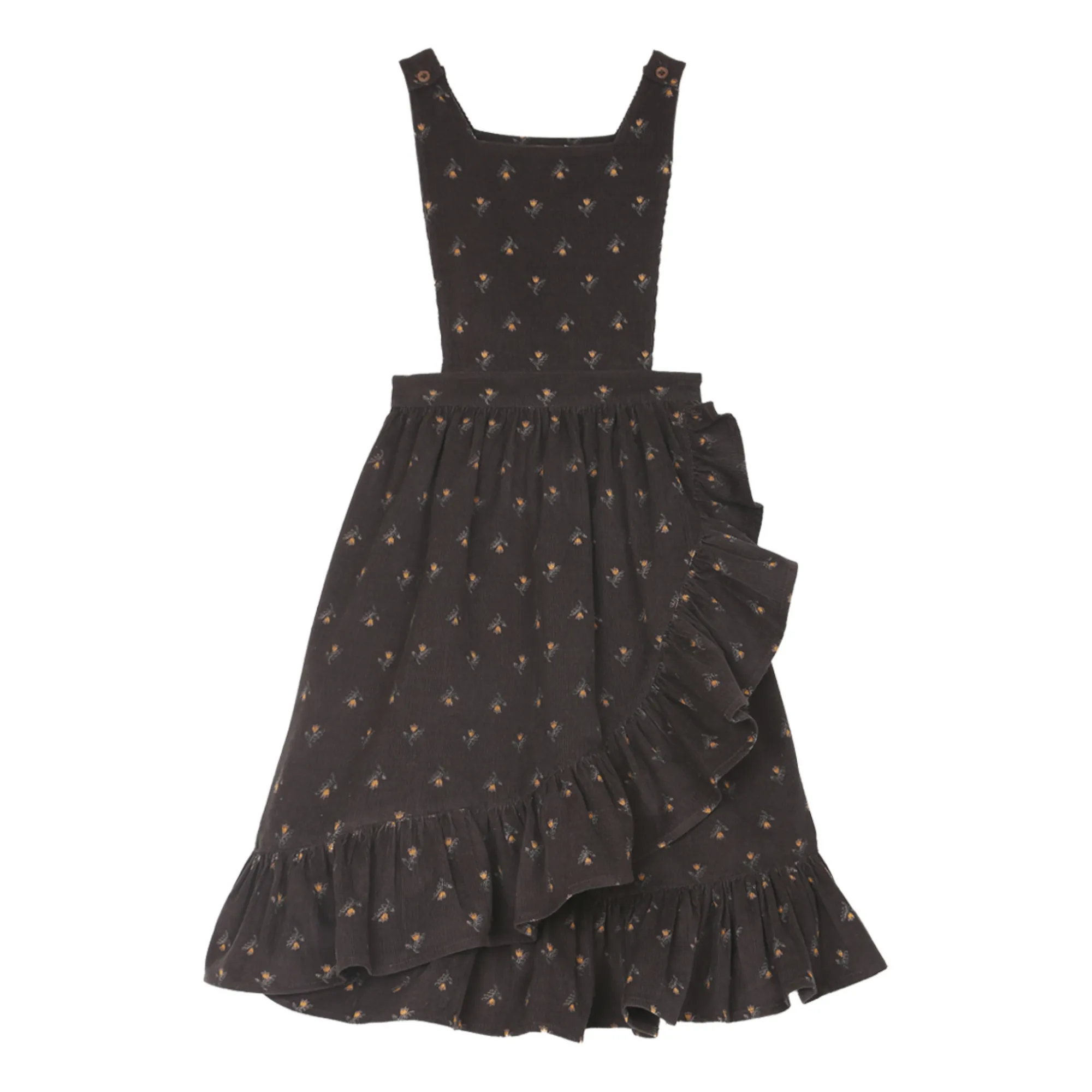 Emile Et Ida Charcoal Grey Daffodils Velvet Pinafore Dress