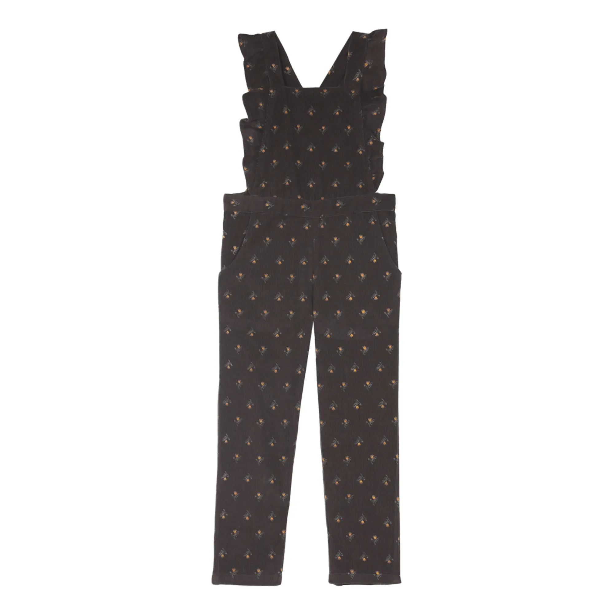 Emile Et Ida Charcoal Grey Daffodils Corduroy Dungarees