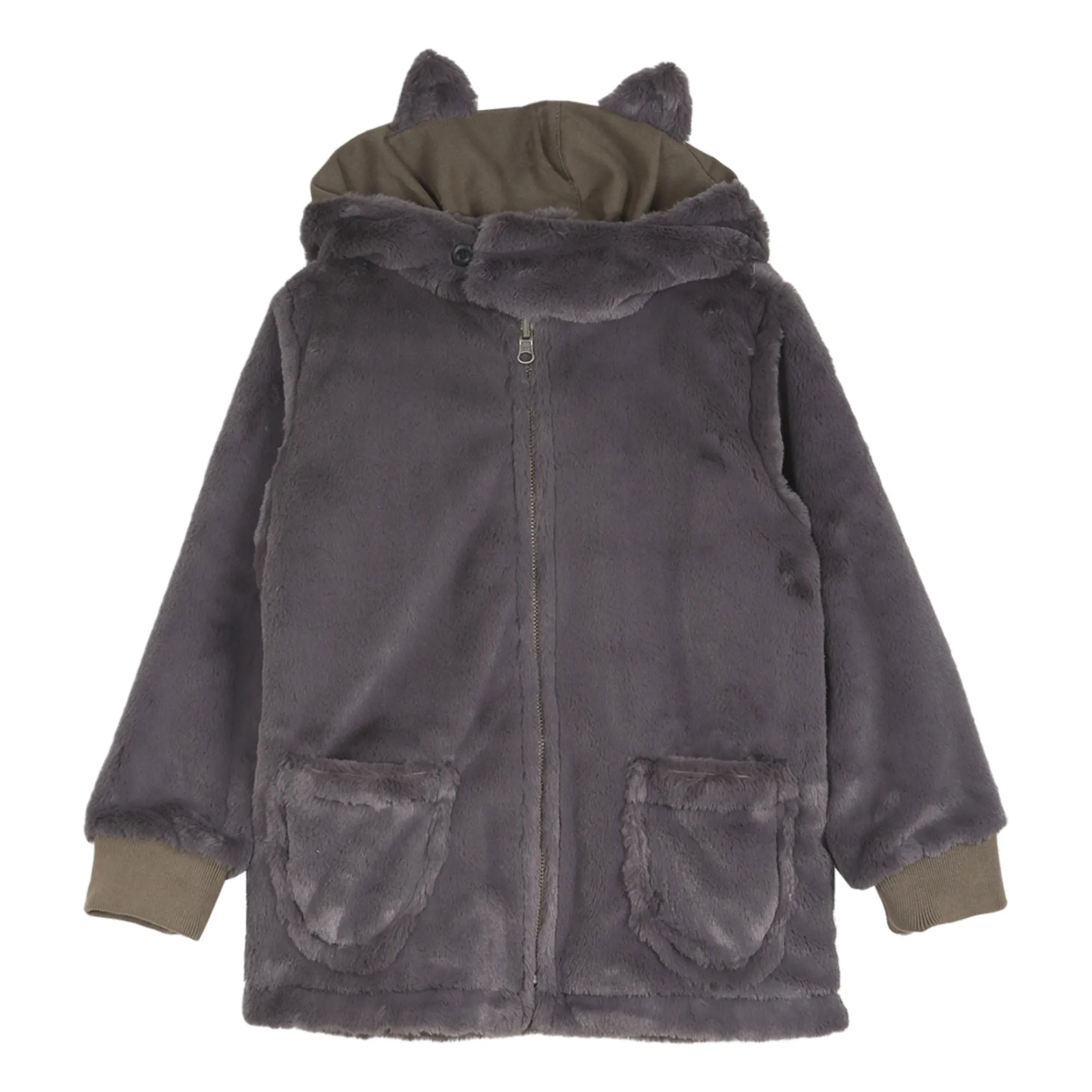 Emile Et Ida Khaki Reversible Faux Fur Parka