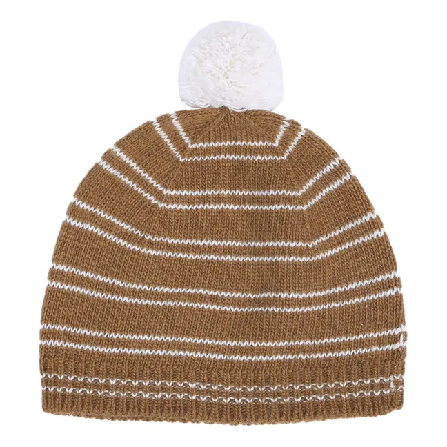 Striped Cashmere and Wool Beanie | Caramel