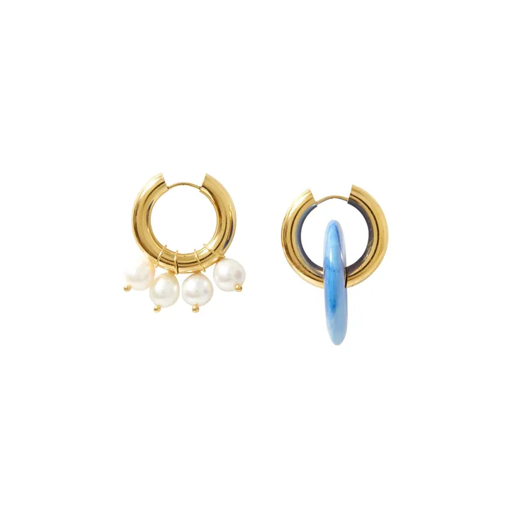 Mismatching Pearl and Donut Earrings  | Blue- Product image n°0
