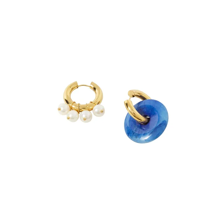 Mismatching Pearl and Donut Earrings  | Blue- Product image n°1