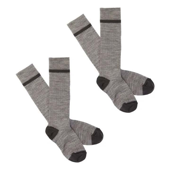 Lote de 2 pares de calcetines altos de lana extra fina | Gris Topo- Imagen del producto n°0