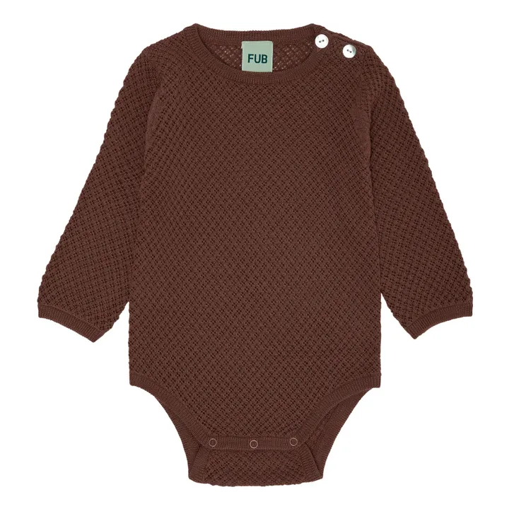 Body in lana Extra Fine, modello: Pointelle | Terracotta- Immagine del prodotto n°0