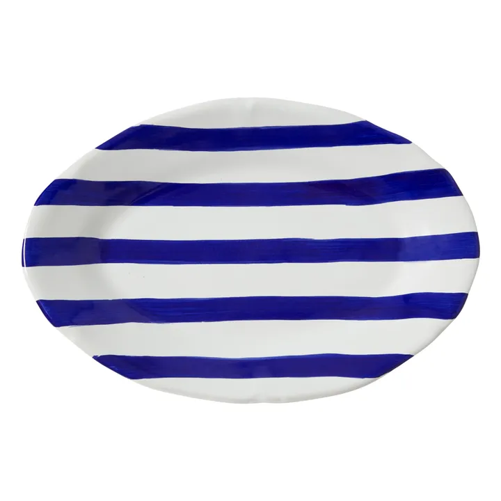 Plato ovalado rayas - 35 cm | Azul- Imagen del producto n°0
