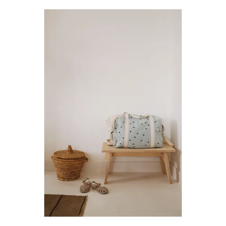 Sac à langer Raphaël imprimé cœurs | Bleu ciel- Image produit n°1