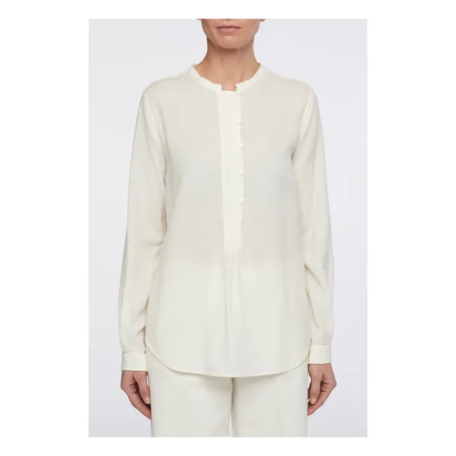 Cotton and Wool Buttoned Blouse  | White