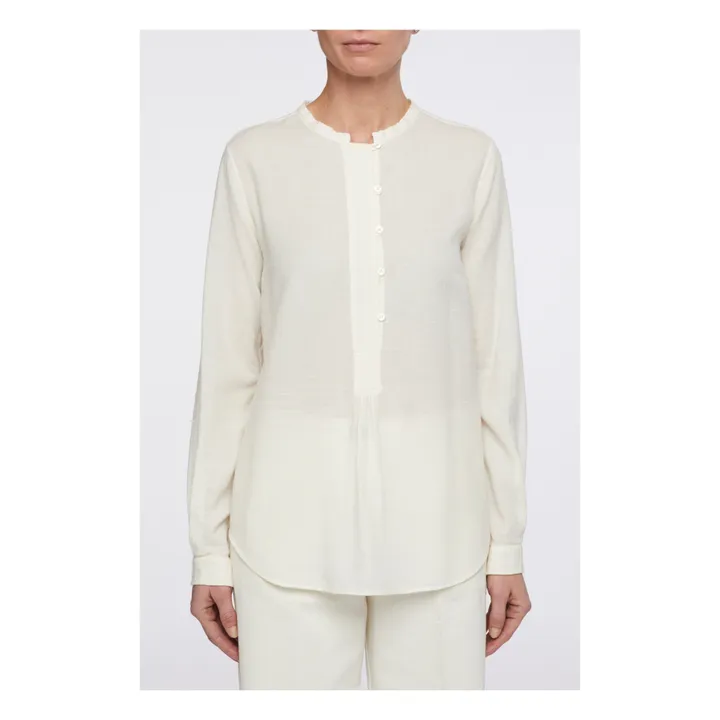 Cotton and Wool Buttoned Blouse  | White- Product image n°1