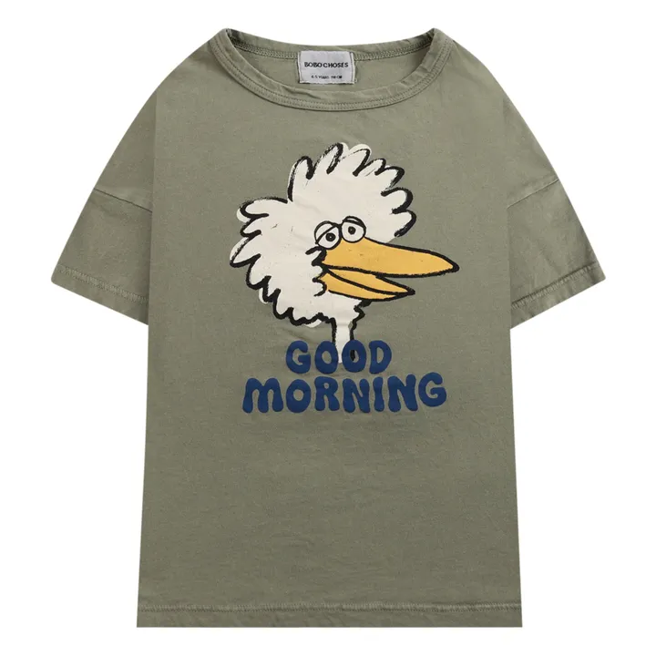T-Shirt in cotone bio, motivo: mascotte | Verde militare- Immagine del prodotto n°0