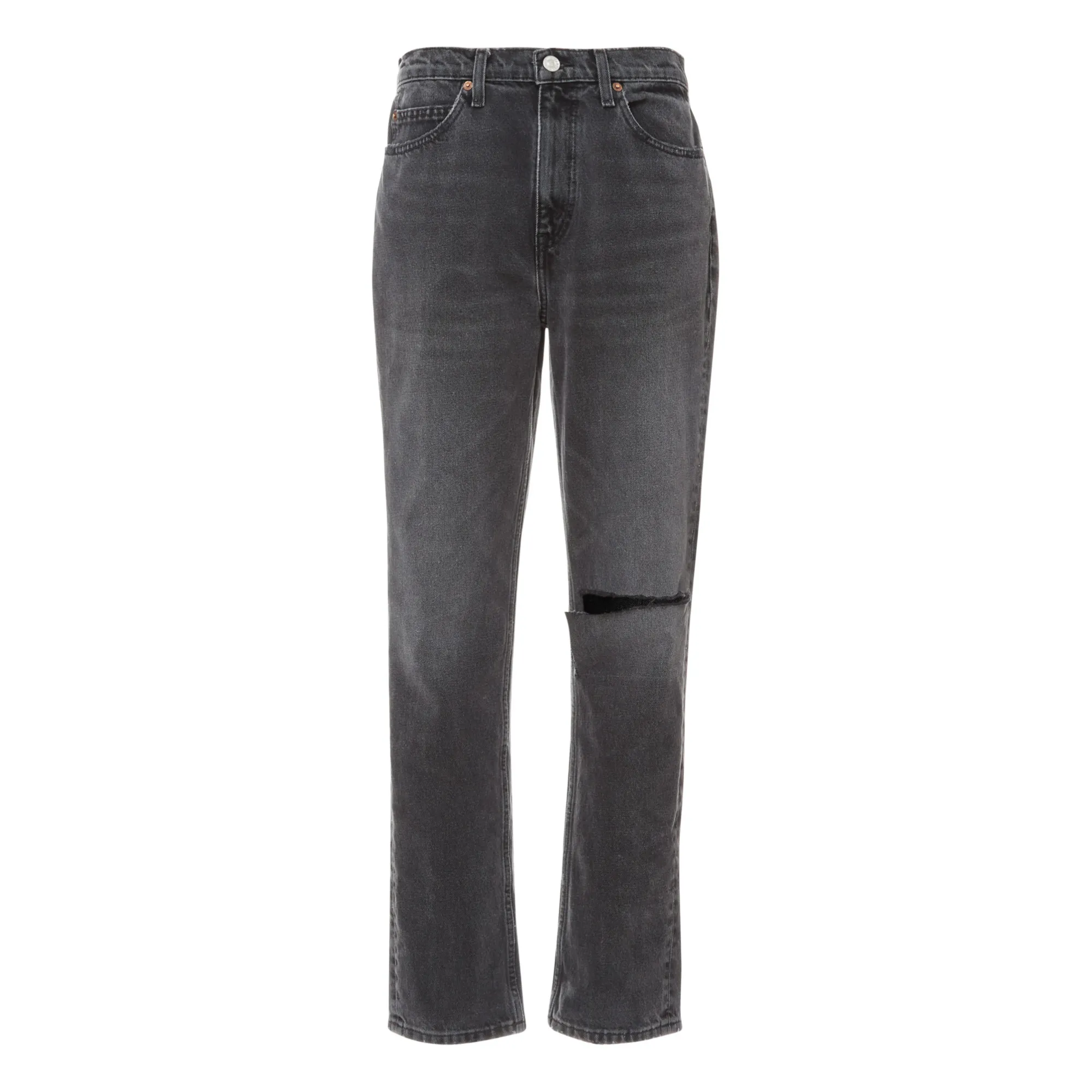 Re/Done Worn Black With Rip 70'S Straight Jeans