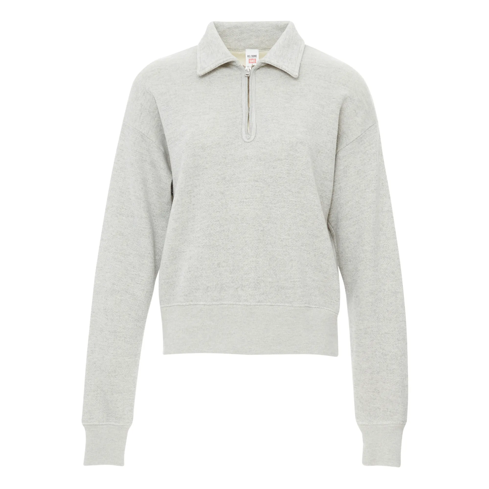 Re/Done Heather Grey Zipped Rollneck 70'S Sweatshirt