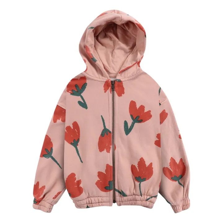 Sweatshirt mit Reißverschluss und Kapuze Bio-Baumwolle Tulpen | Rosa- Produktbild Nr. 0