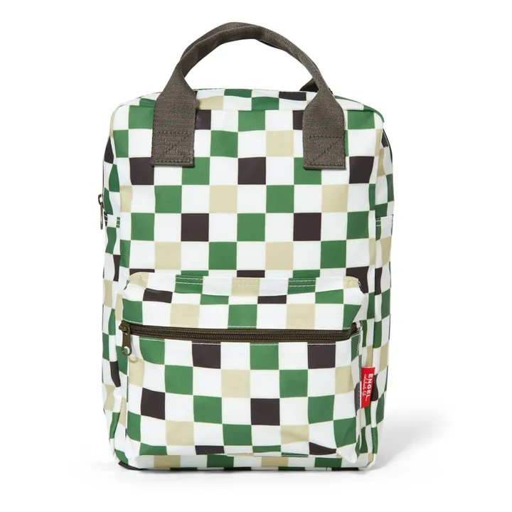 Large Checked Recycled Plastic Backpack  | Green- Product image n°0