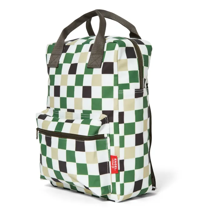 Large Checked Recycled Plastic Backpack  | Green- Product image n°1