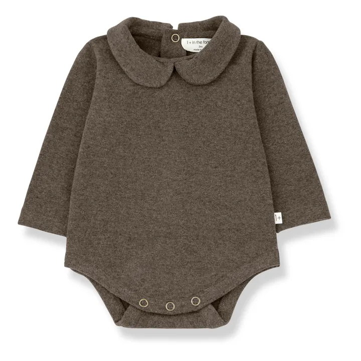Lourdes Peter Pan Collar Babygrow | Taupe grey- Product image n°0
