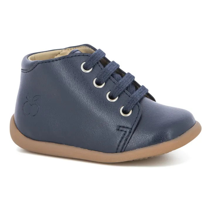 Vegan Apple Leather Stand-up Lace-up Boots | Navy blue- Product image n°1