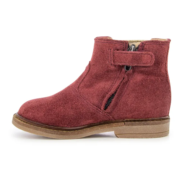 Retro Stitch Flower Zip-Up Suede Boots  | Burgundy- Product image n°2