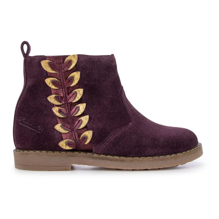 Trip Leaf Zip-up Suede Boots | Plum- Product image n°0