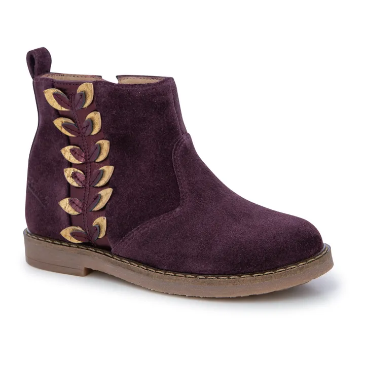 Trip Leaf Zip-up Suede Boots | Plum- Product image n°1