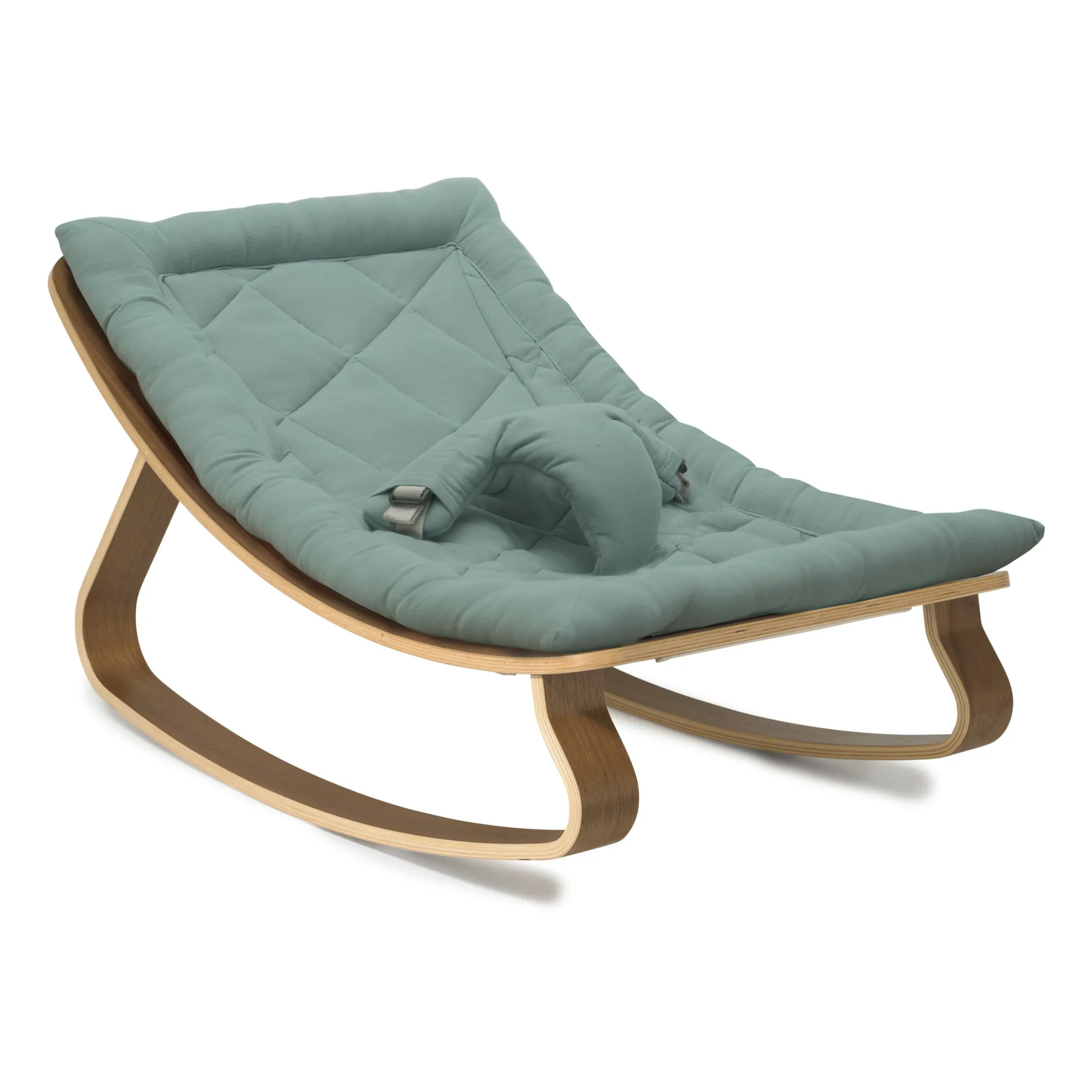 Charlie Crane Storm Blue Levo Walnut Baby Bouncer