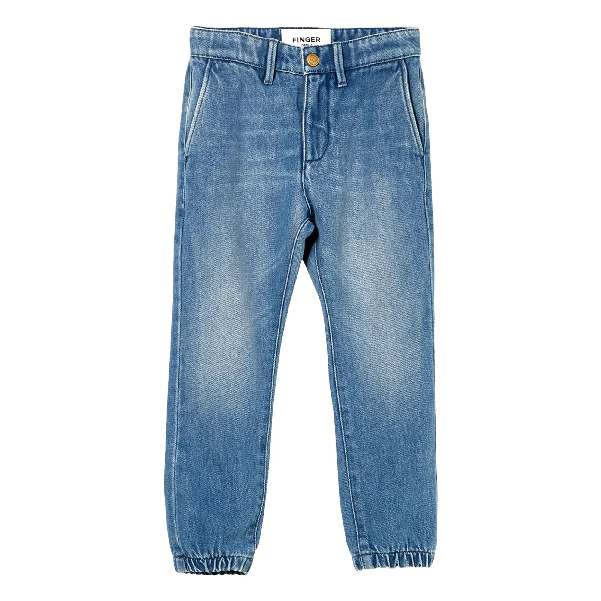 Finger In The Nose Denim Blue Skater Elastic Waist Chino Trousers