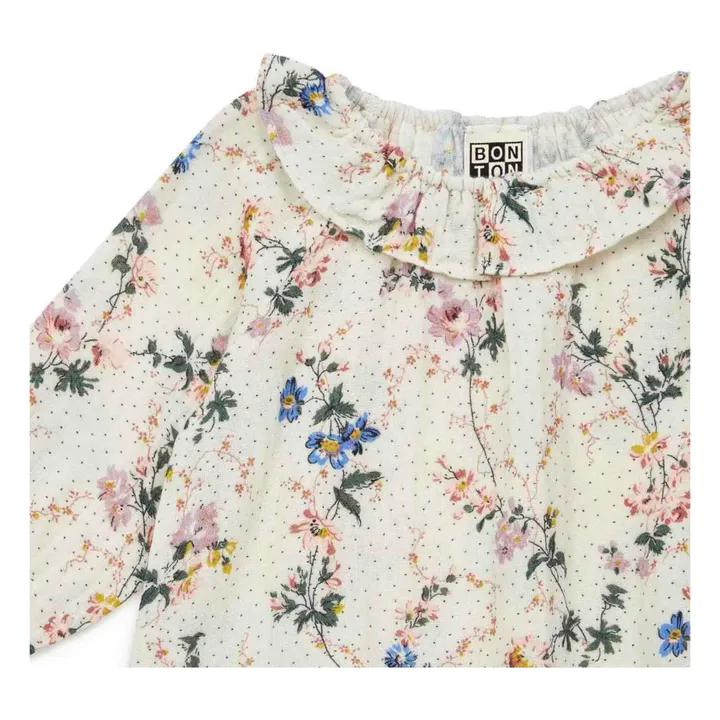 Damour Floral Cotton Muslin Dress | Ecru- Product image n°1