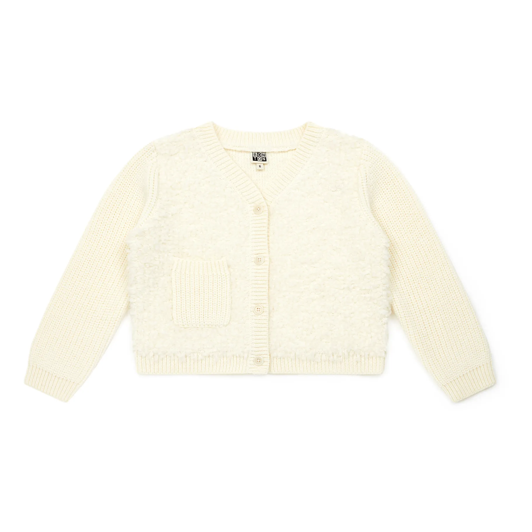 Bonton Ecru Dual-Material Cardigan