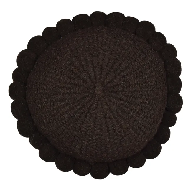 Round Pompom Cushion | Brown