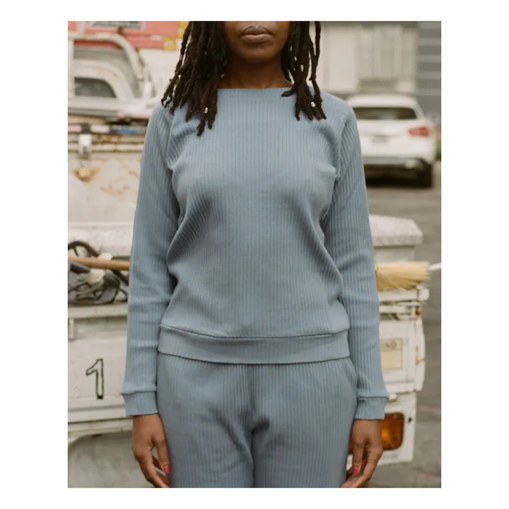 Basic Ribbed Sweatshirt | Blue- Product image n°1