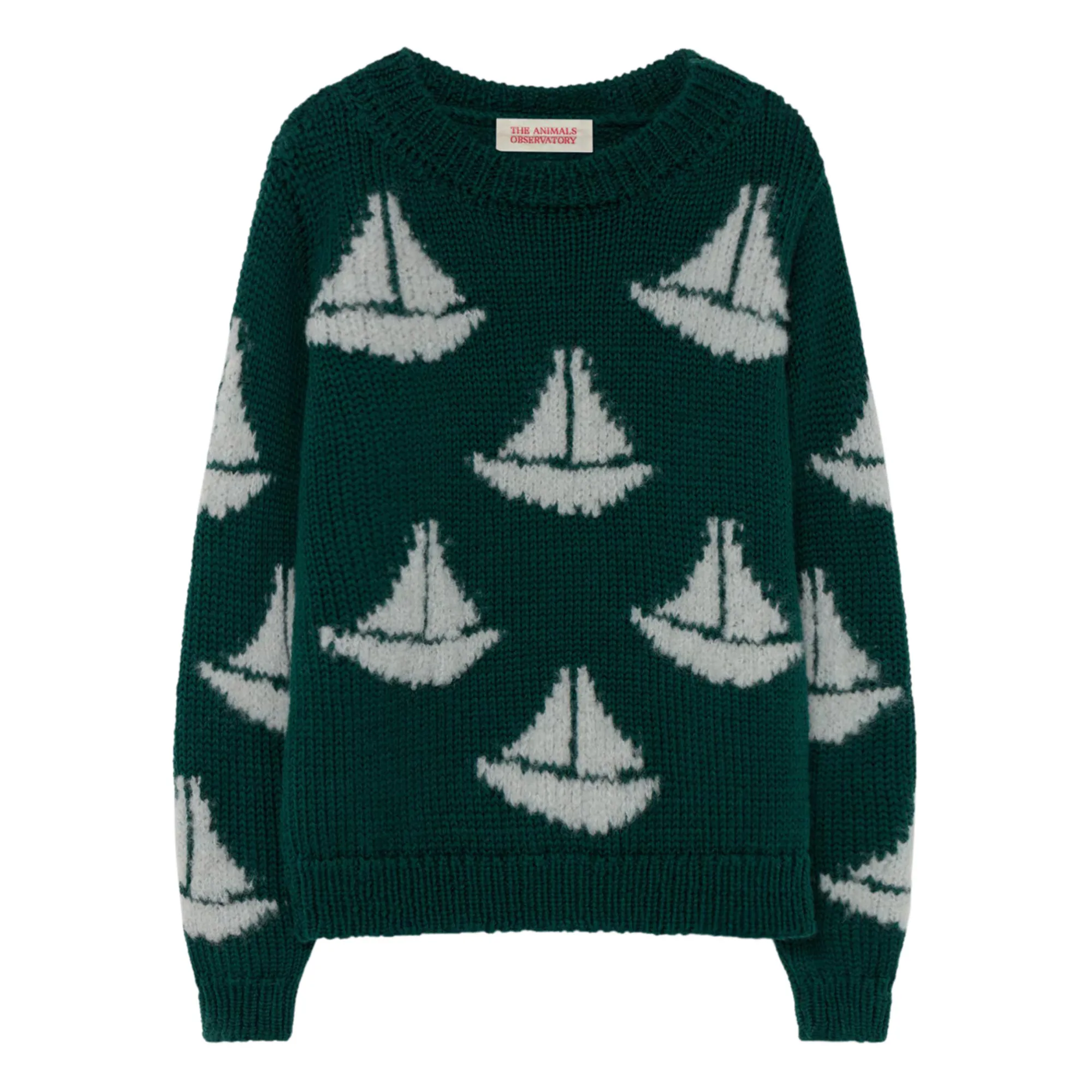 The Animals Observatory Dark Green Arty Bull Woollen Boat Jumper