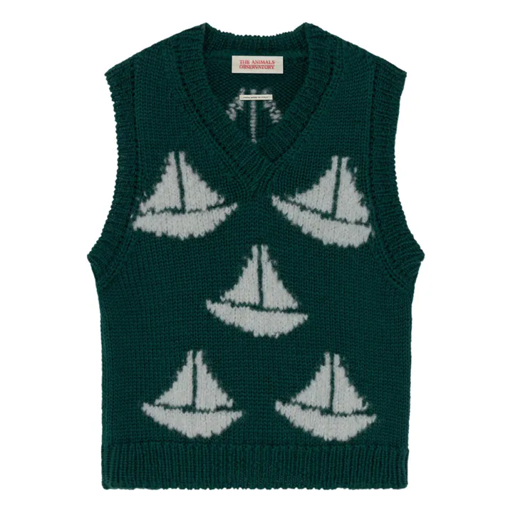 Pull con scollo a V, in lana, motivo: barche, modello: Arty Bat | Verde scuro- Immagine del prodotto n°0
