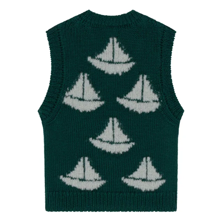 Pull con scollo a V, in lana, motivo: barche, modello: Arty Bat | Verde scuro- Immagine del prodotto n°3