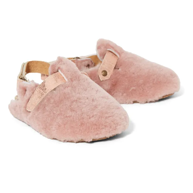 Faux-Fur Clogs | Pale pink